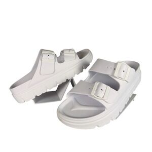 Funky Monkey Women White Double‎ Buckle Chunky Platform Slide Sandals Size 10